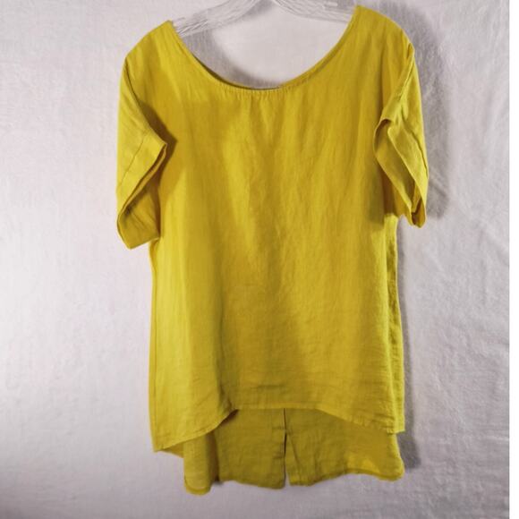 Terzo Millennio 100% Linen Tunic Top Women's Size M Yellow Short Sleeve Italy - Picture 13 of 15